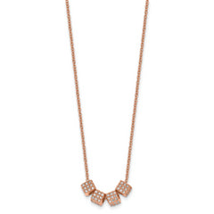 Stainless Steel Polished Rose IP-plated w/CZ 16.5in w/2in ext. Necklace