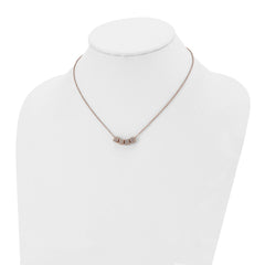 Stainless Steel Polished Rose IP-plated w/CZ 16.5in w/2in ext. Necklace