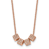 Stainless Steel Polished Rose IP-plated w/CZ 16.5in w/2in ext. Necklace