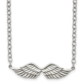 Stainless Steel Polished and Textured Angel Wings 16in w/2in ext Necklace