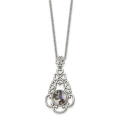 Stainless Steel Polished Imitation Abalone 16in w/2in ext Necklace