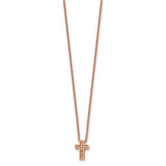 Stainless Steel Polished Rose IP-plated w/CZ Cross w/2in ext Necklace