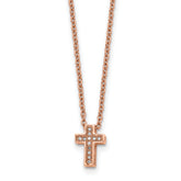 Stainless Steel Polished Rose IP-plated w/CZ Cross w/2in ext Necklace