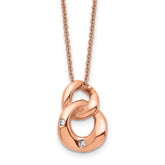 Stainless Steel Polished Rose IP-plated w/Crystal Two Loop 18in Necklace