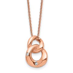 Stainless Steel Polished Rose IP-plated w/Crystal Two Loop 18in Necklace