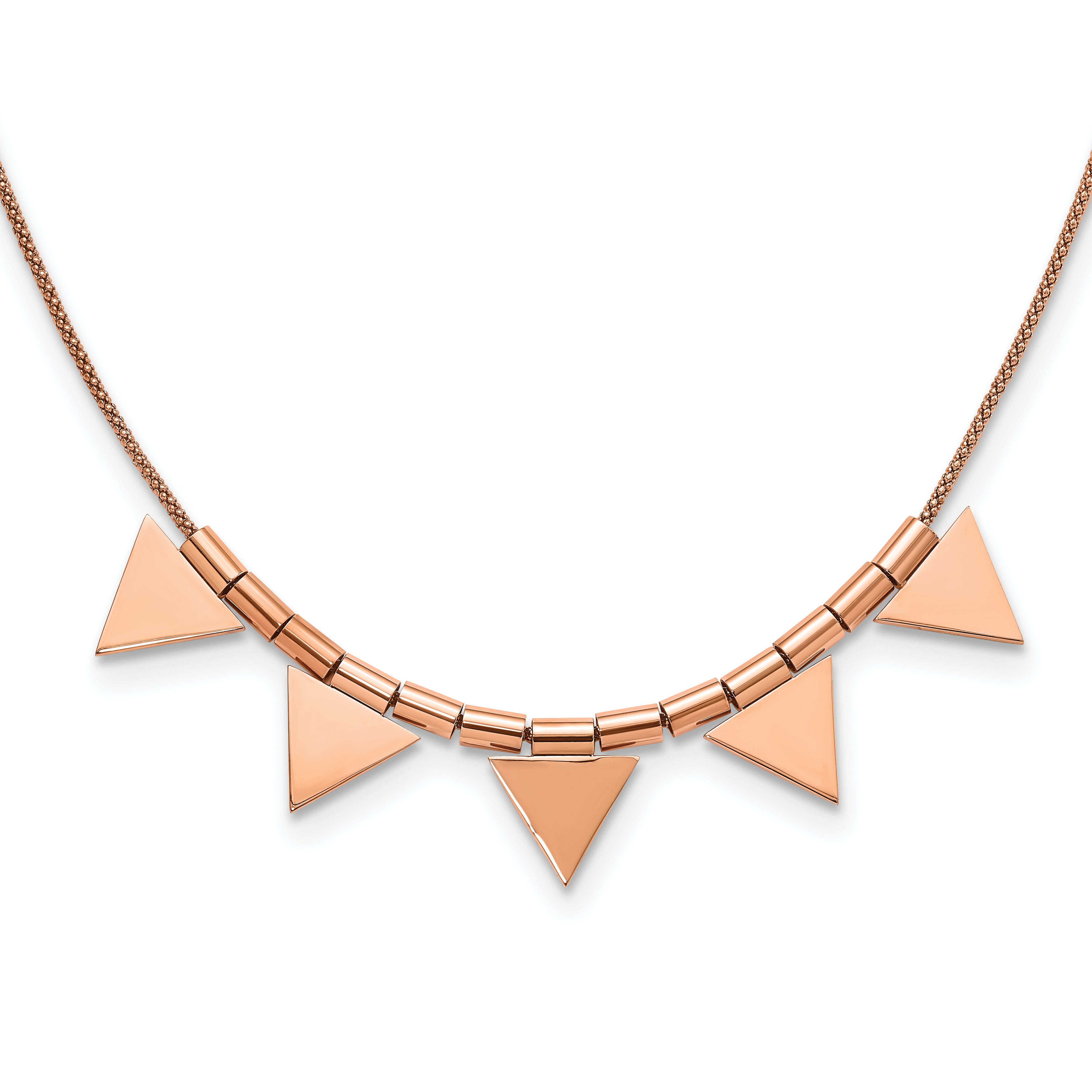 Stainless Steel Polished Rose IP-Plated Triangle Charms w/2in ext Necklace