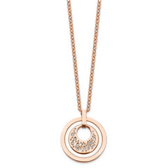 Stainless Steel Polished Rose IP Crystal & Ceramic w/2in ext Necklace