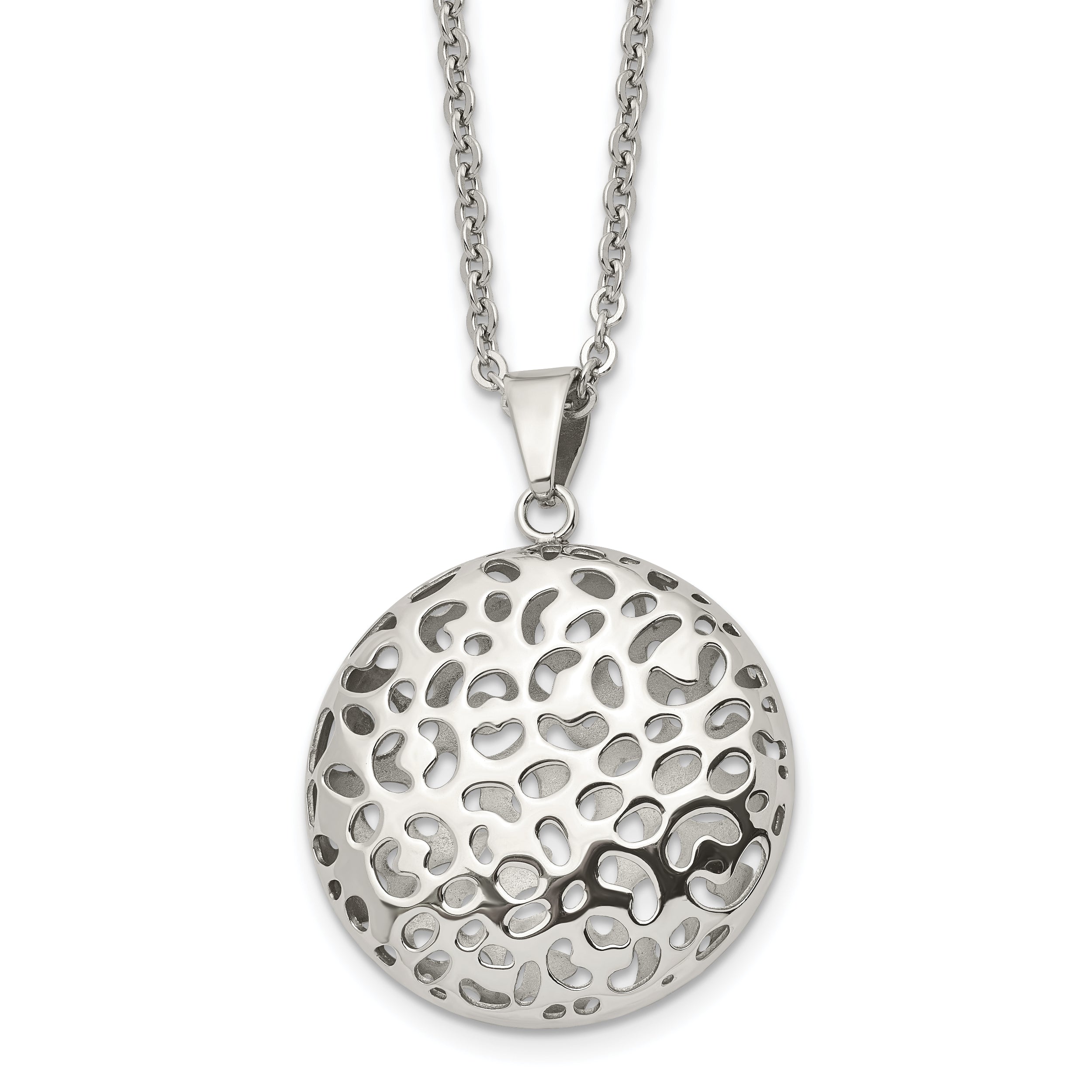 Stainless Steel Polished Puffed Cut-out Design 18in Necklace