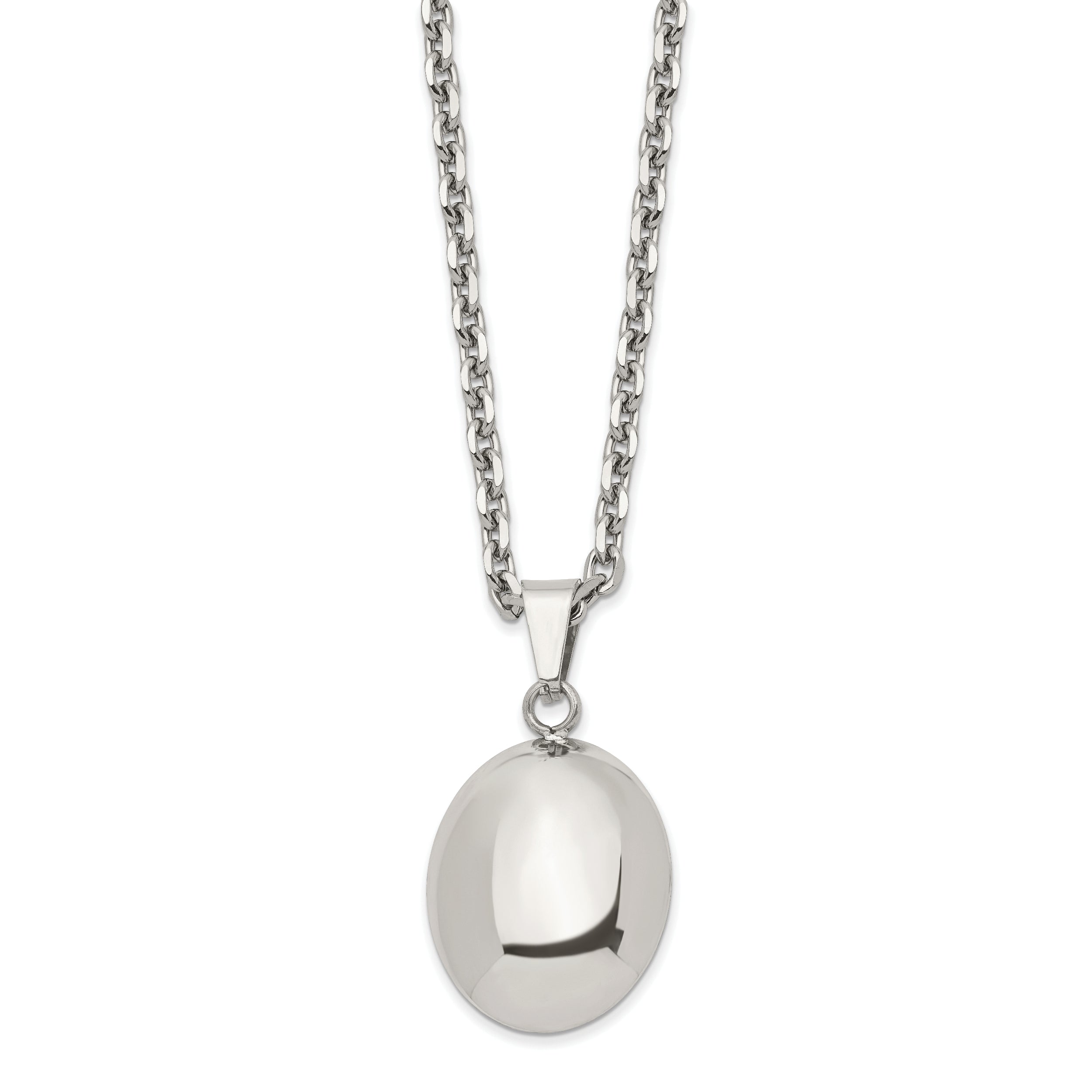 Stainless Steel Polished Hollow Puff Oval 18in Necklace