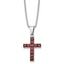 Chisel Stainless Steel Polished with Red Square CZ Cross Pendant on an 18 inch Box Chain Necklace