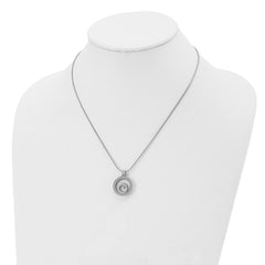 Stainless Steel Polished with Moving CZ Floating in Glass Circle Necklace