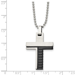 Stainless Steel Brushed and Polished Black IP-plated Cross 22in Necklace