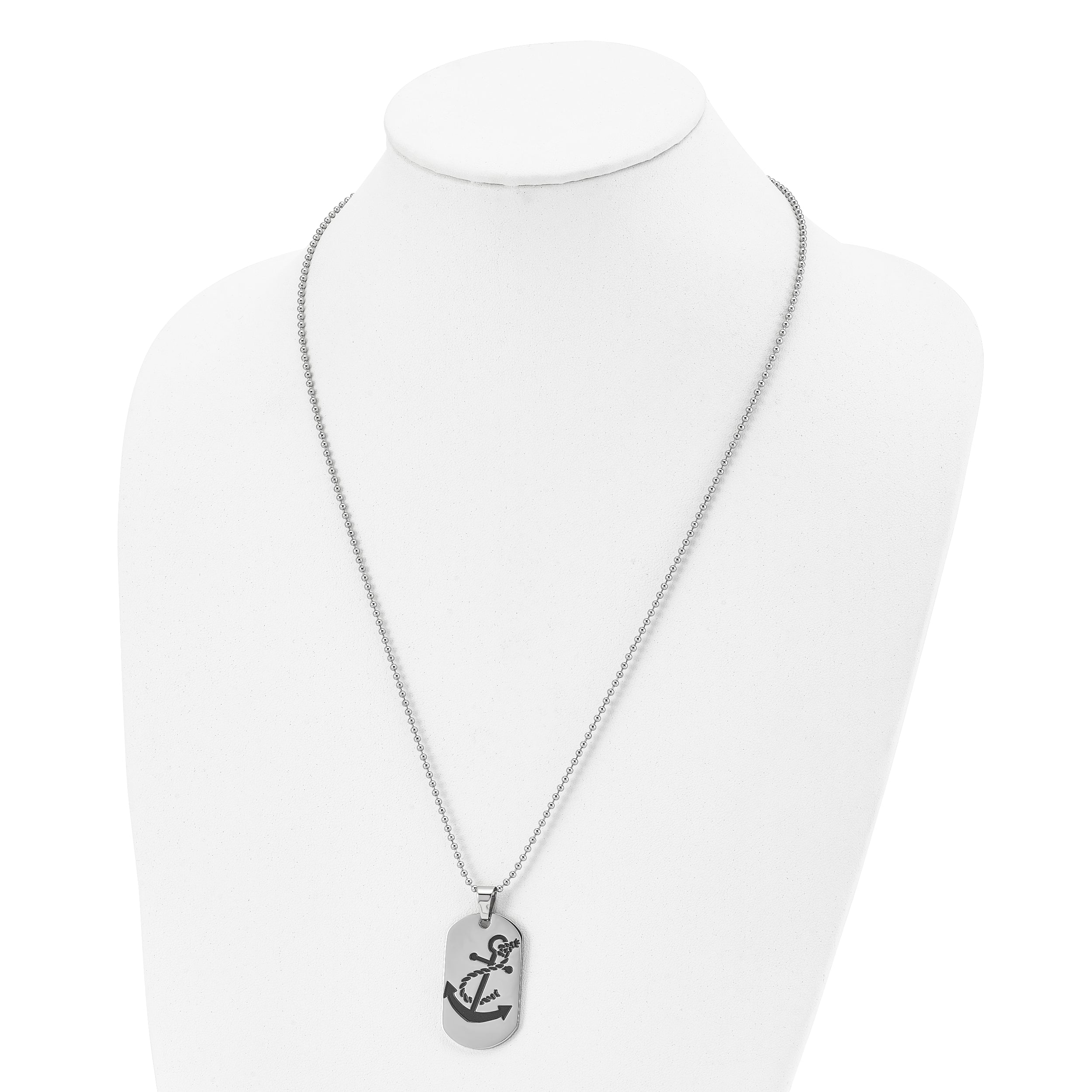 Chisel Stainless Steel Polished Enameled Anchor Dog Tag on a 24 inch Ball Chain Necklace