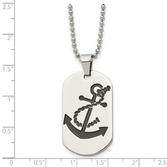 Chisel Stainless Steel Polished Enameled Anchor Dog Tag on a 24 inch Ball Chain Necklace