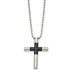 Stainless Steel Polished Black IP-plated Cross 22in Necklace