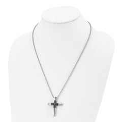 Stainless Steel Polished Black IP-plated Cross 22in Necklace