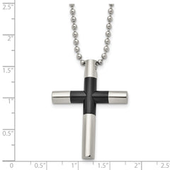 Stainless Steel Polished Black IP-plated Cross 22in Necklace