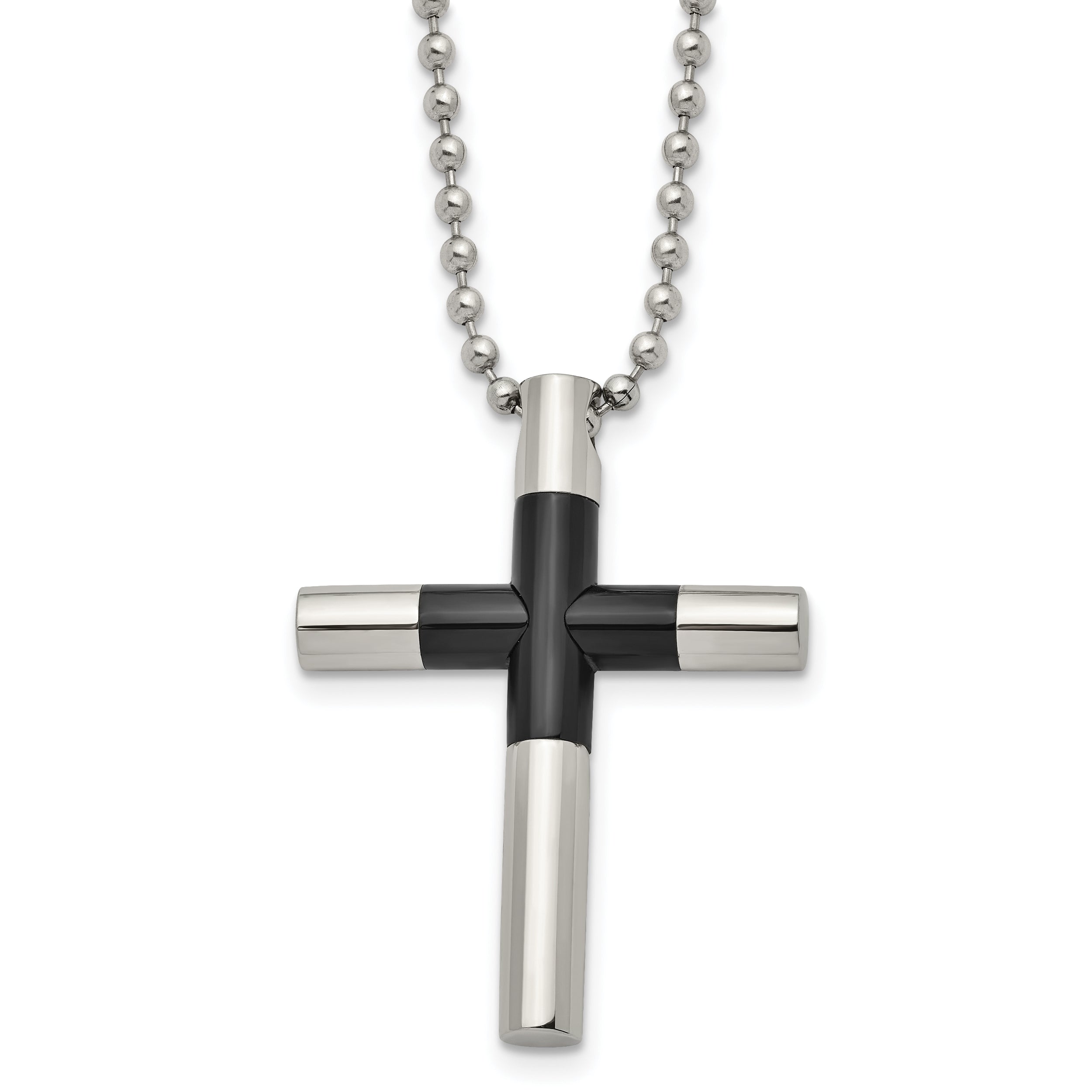 Stainless Steel Polished Black IP-plated Cross 22in Necklace