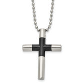 Stainless Steel Polished Black IP-plated Cross 22in Necklace