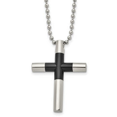 Stainless Steel Polished Black IP-plated Cross 22in Necklace