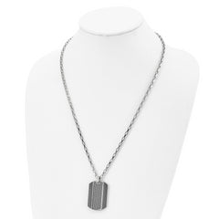 Stainless Steel Brushed & Polished Black IP Grey CarbonFiber Inlay Necklace