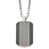 Stainless Steel Brushed & Polished Black IP Grey CarbonFiber Inlay Necklace