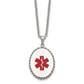 Chisel Stainless Steel Polished with Red Enamel Oval Medical ID Pendant on a 20 inch Cable Chain Necklace