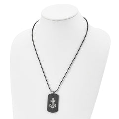 Chisel Stainless Steel Polished Black IP-plated Anchor Dog Tag on a 22 inch Ball Chain Necklace