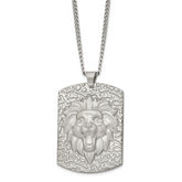 Stainless Steel Matte Finish Lion Head Large Dog Tag 24 inch Necklace