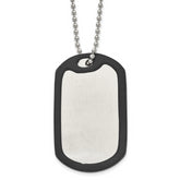 Chisel Stainless Steel Brushedand Polished Dog Tag with Removeable Black Rubber on a 24 inch Ball Chain Necklace