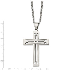 Chisel Stainless Steel Polished Cross Pendant on a 24 inch Curb Chain Necklace