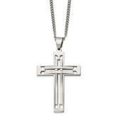 Chisel Stainless Steel Polished Cross Pendant on a 24 inch Curb Chain Necklace