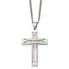 Chisel Stainless Steel Polished Cross Pendant on a 24 inch Curb Chain Necklace