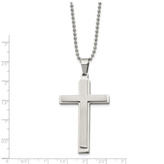 Elegant Chisel Stainless Steel Brushed And Polished Layered Cross Pendant On A 22 Inch Ball Chain Necklace - 22 | Sophia Jewelers