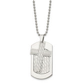 Chisel Stainless Steel Polished and Textured 2 Piece Cross Dog Tag on a 24 inch Ball Chain Necklace