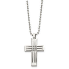 Chisel Stainless Steel Polished Cross Pendant on a 22 inch Ball Chain Necklace