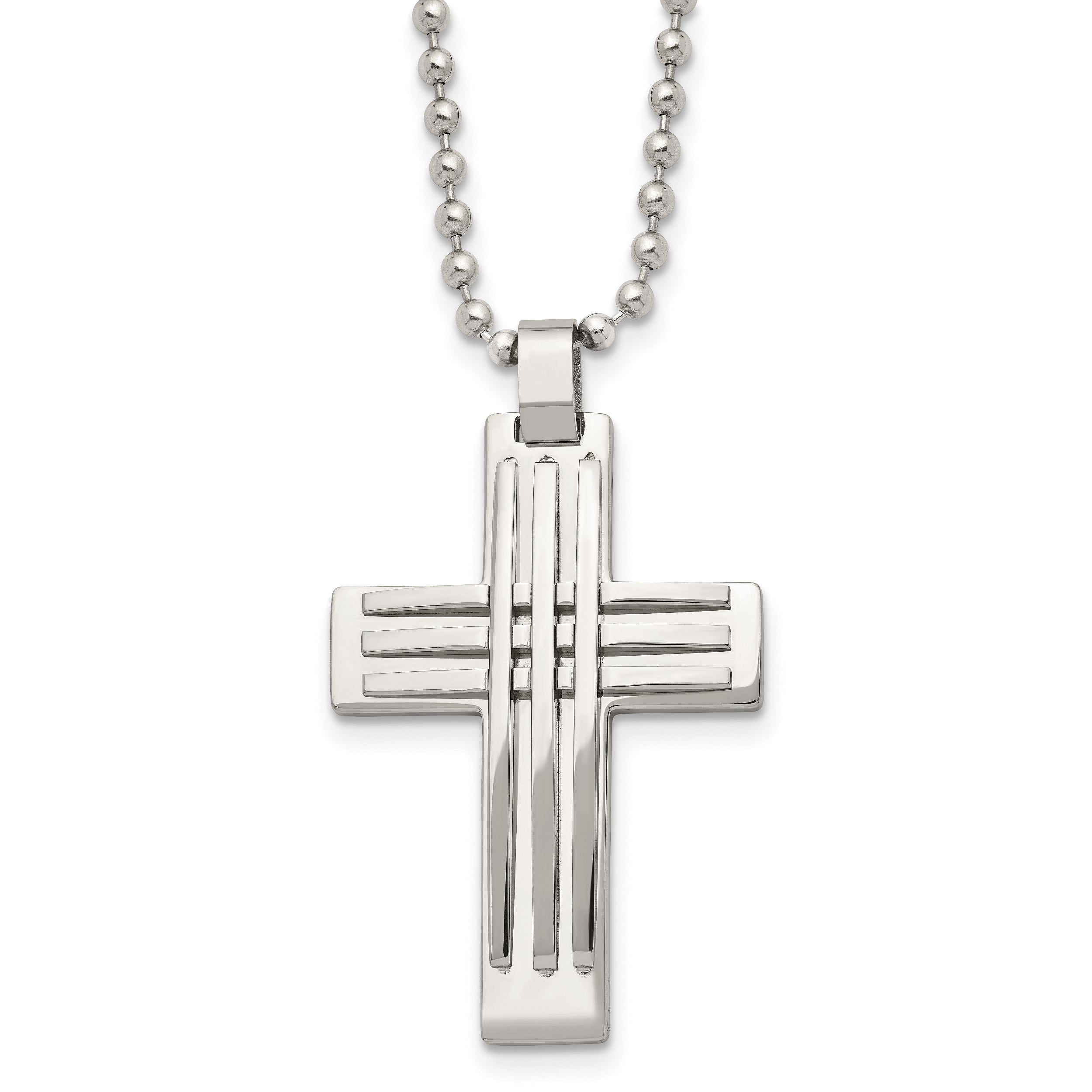 Chisel Stainless Steel Polished Cross Pendant on a 22 inch Ball Chain Necklace