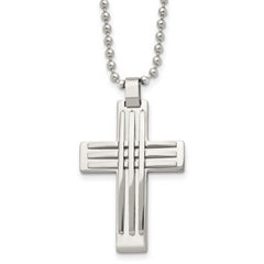 Chisel Stainless Steel Polished Cross Pendant on a 22 inch Ball Chain Necklace