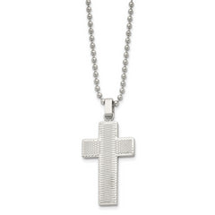 Chisel Stainless Steel Polished Laser Cut Cross Pendant on a 22 inch Ball Chain Necklace