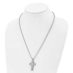 Chisel Stainless Steel Polished Laser Cut Cross Pendant on a 22 inch Ball Chain Necklace