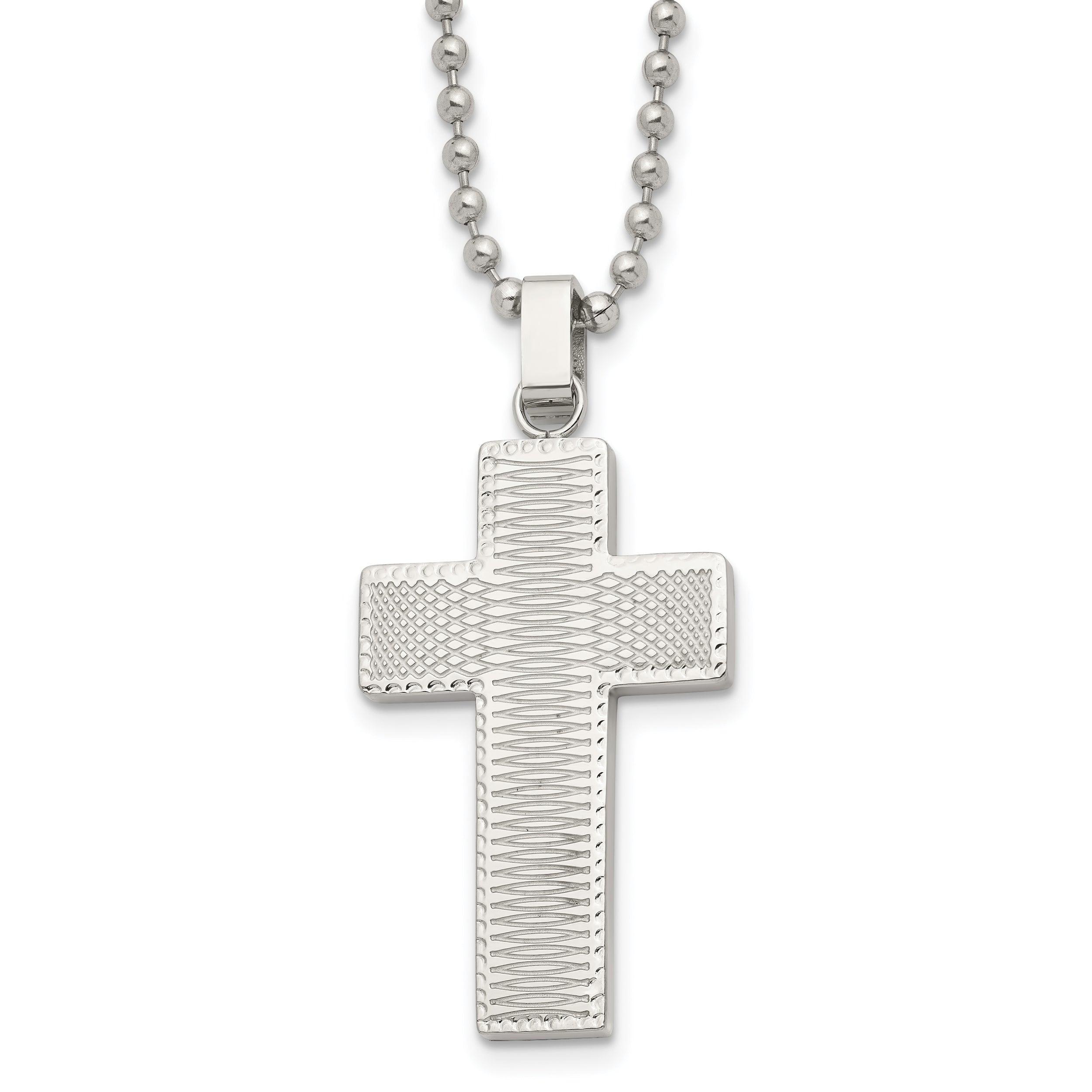 Chisel Stainless Steel Polished Laser Cut Cross Pendant on a 22 inch Ball Chain Necklace