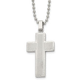 Chisel Stainless Steel Polished Laser Cut Cross Pendant on a 22 inch Ball Chain Necklace