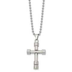 Chisel Stainless Steel Polished Cross Pendant on a 22 inch Ball Chain Necklace