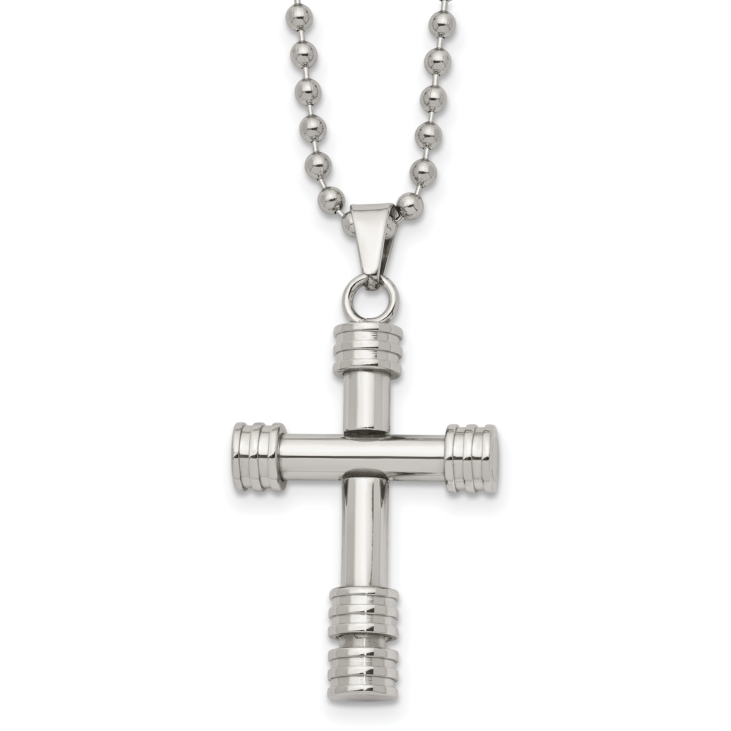 Chisel Stainless Steel Polished Cross Pendant on a 22 inch Ball Chain Necklace
