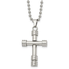 Chisel Stainless Steel Polished Cross Pendant on a 22 inch Ball Chain Necklace