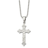 Chisel Stainless Steel Polished and Satin Hammered with CZ Cross Pendant on a 22 inch Ball Chain Necklace
