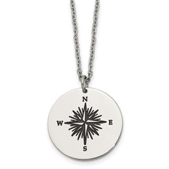 Chisel Stainless Steel Polished Enameled NOT ALL WHO WANDER ARE LOST Compass Pendant on a 22in Cable Chain Necklace