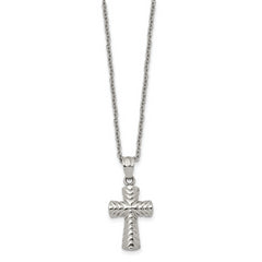 Chisel Stainless Steel Polished and Textured Cross Pendant on a 22 inch Cable Chain Necklace