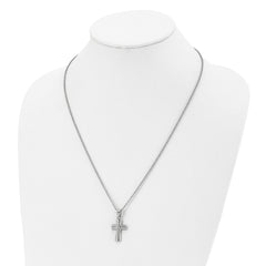 Chisel Stainless Steel Polished and Textured Cross Pendant on a 22 inch Cable Chain Necklace