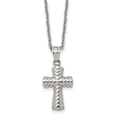 Chisel Stainless Steel Polished and Textured Cross Pendant on a 22 inch Cable Chain Necklace
